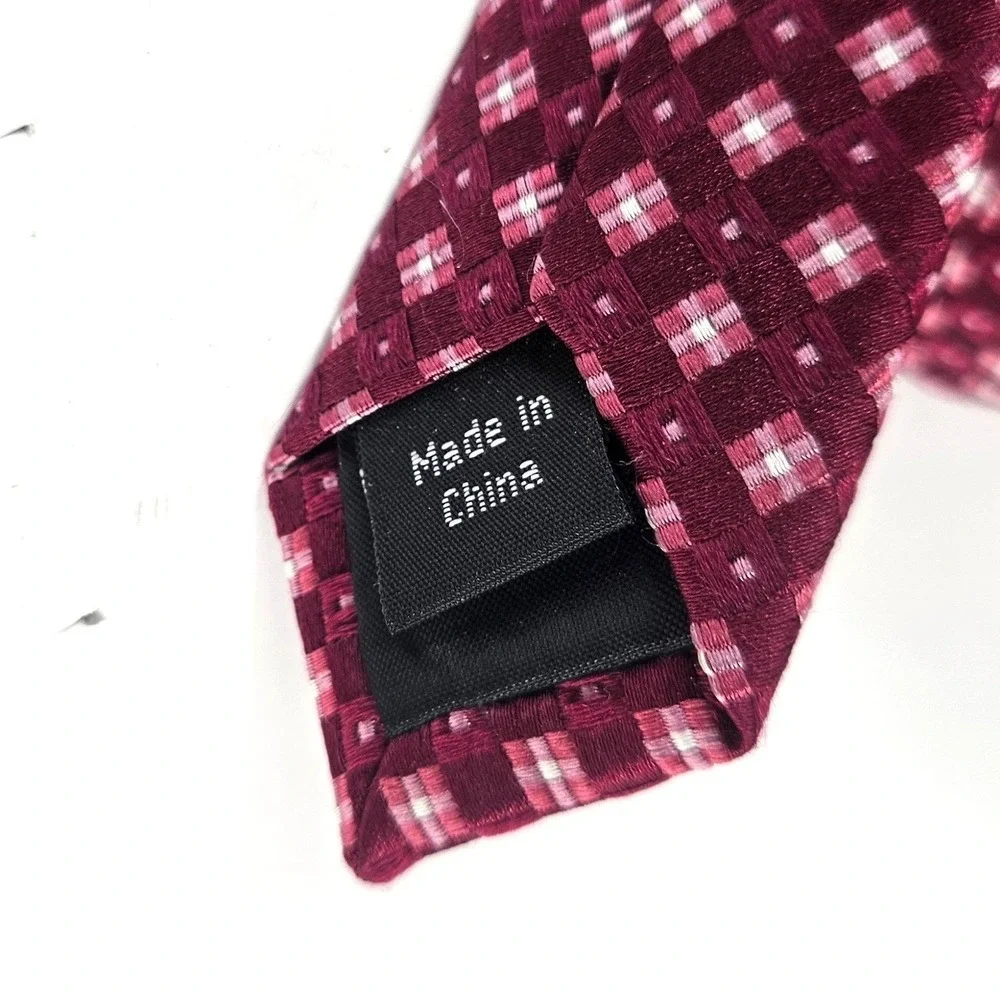 Michael Kors Burgundy Pink Geometric‎ Squares Pattern Silk Men's Neck Tie 3.5
